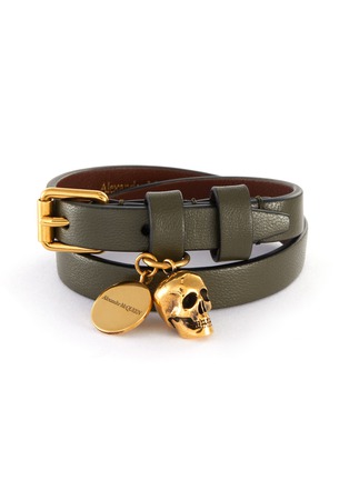 Main View - Click To Enlarge - ALEXANDER MCQUEEN - Leather double wrap skull bracelet