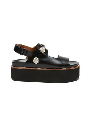 Main View - Click To Enlarge - GANNI - Crystal Floral Charm Slingback Leather Platform Sandals