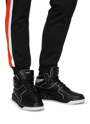 black high top sneakers leather
