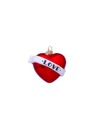 Main View - Click To Enlarge - VONDELS - Glittering 'Love' Banner Heart Glass Ornament — Red
