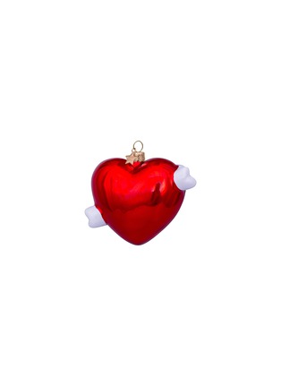 Detail View - Click To Enlarge - VONDELS - Glittering 'Forever' Banner Heart Glass Ornament — Red