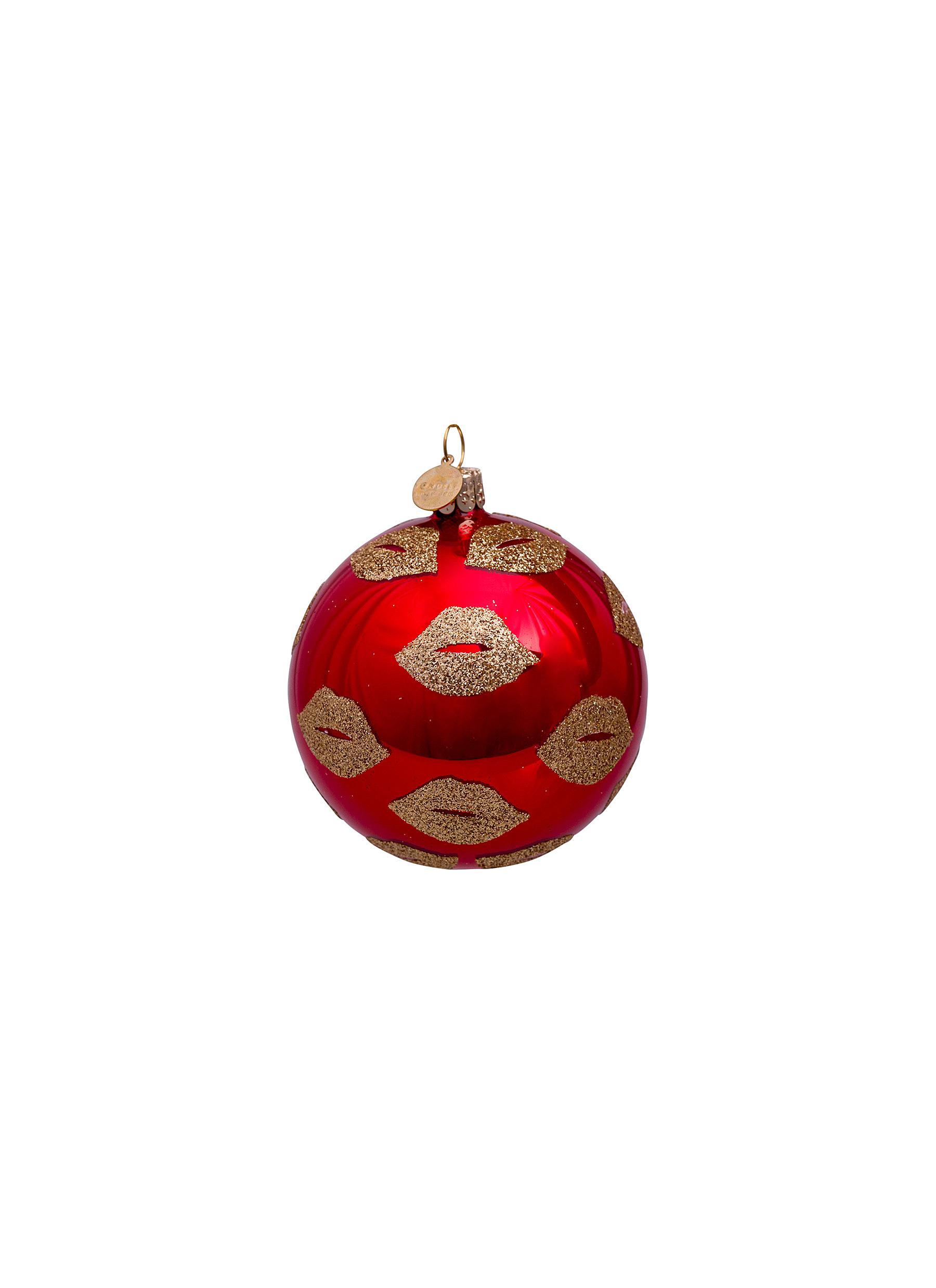 Glitter Lips Glass Bauble Ball Ornament - Red/Gold