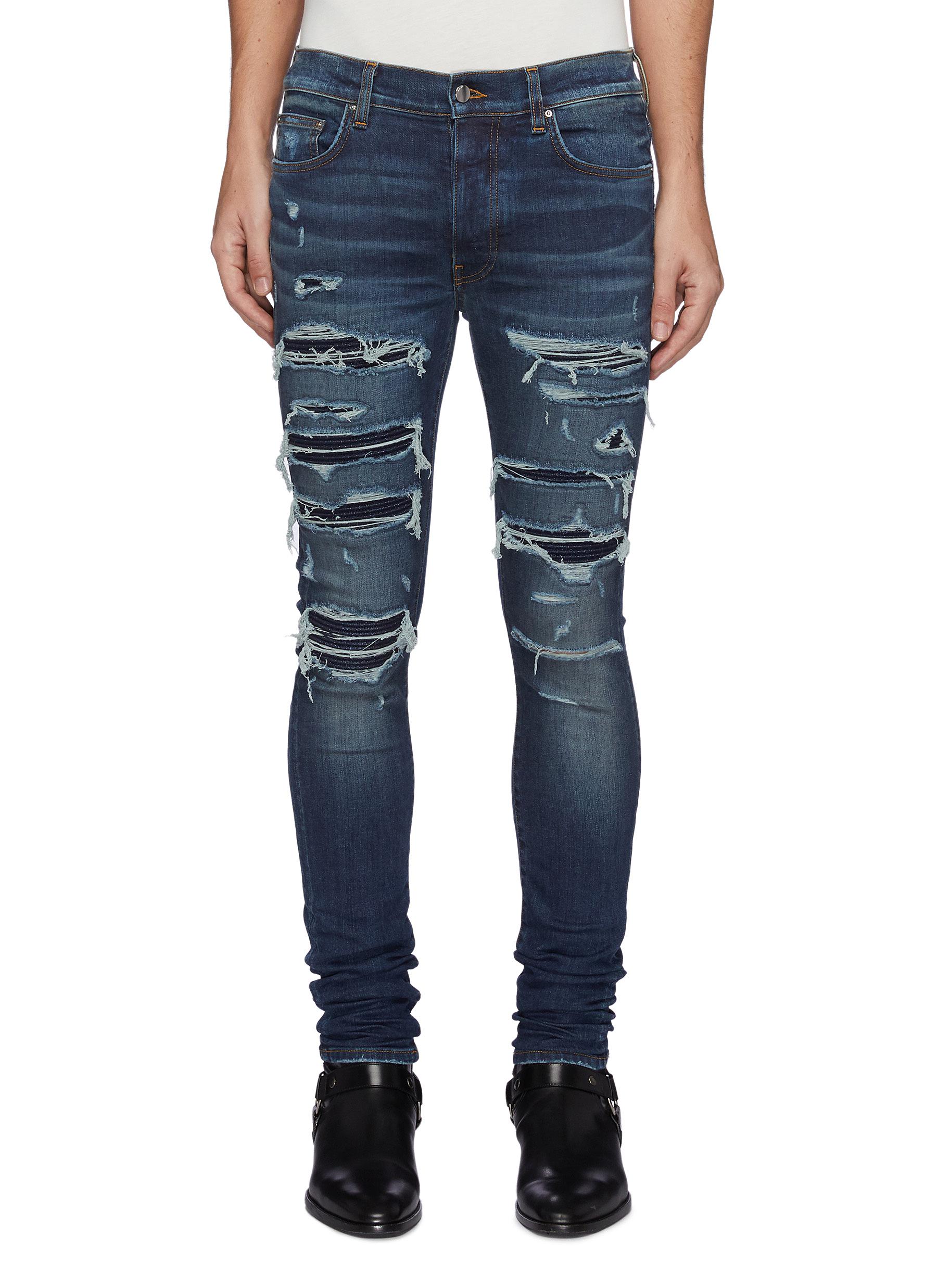 Thrasher' Ripped Ribbed Panel Slim Fit Washed Biker Jeans