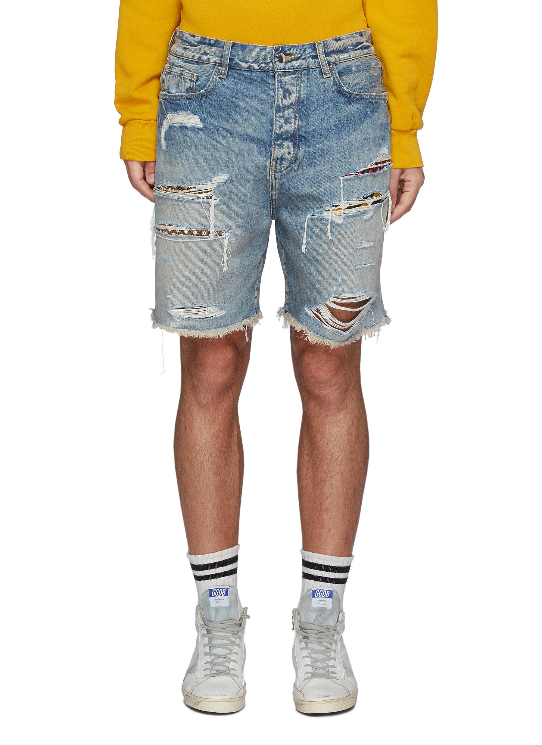 Patchwork Ripped Light Washed Denim Shorts