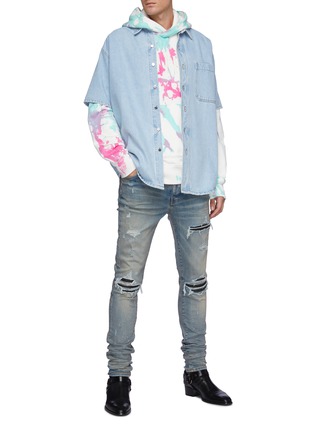 Figure View - Click To Enlarge - AMIRI - MX1' Ribbed Leather Knee Patch Ripped Washed Skinny Jeans