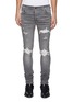 Main View - Click To Enlarge - AMIRI - Playboy Ribbed Leather Panel Ripped Washed Jeans