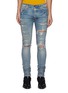 Main View - Click To Enlarge - AMIRI - Logo Appliqued Ripped Slim Fit Light Wash Jeans