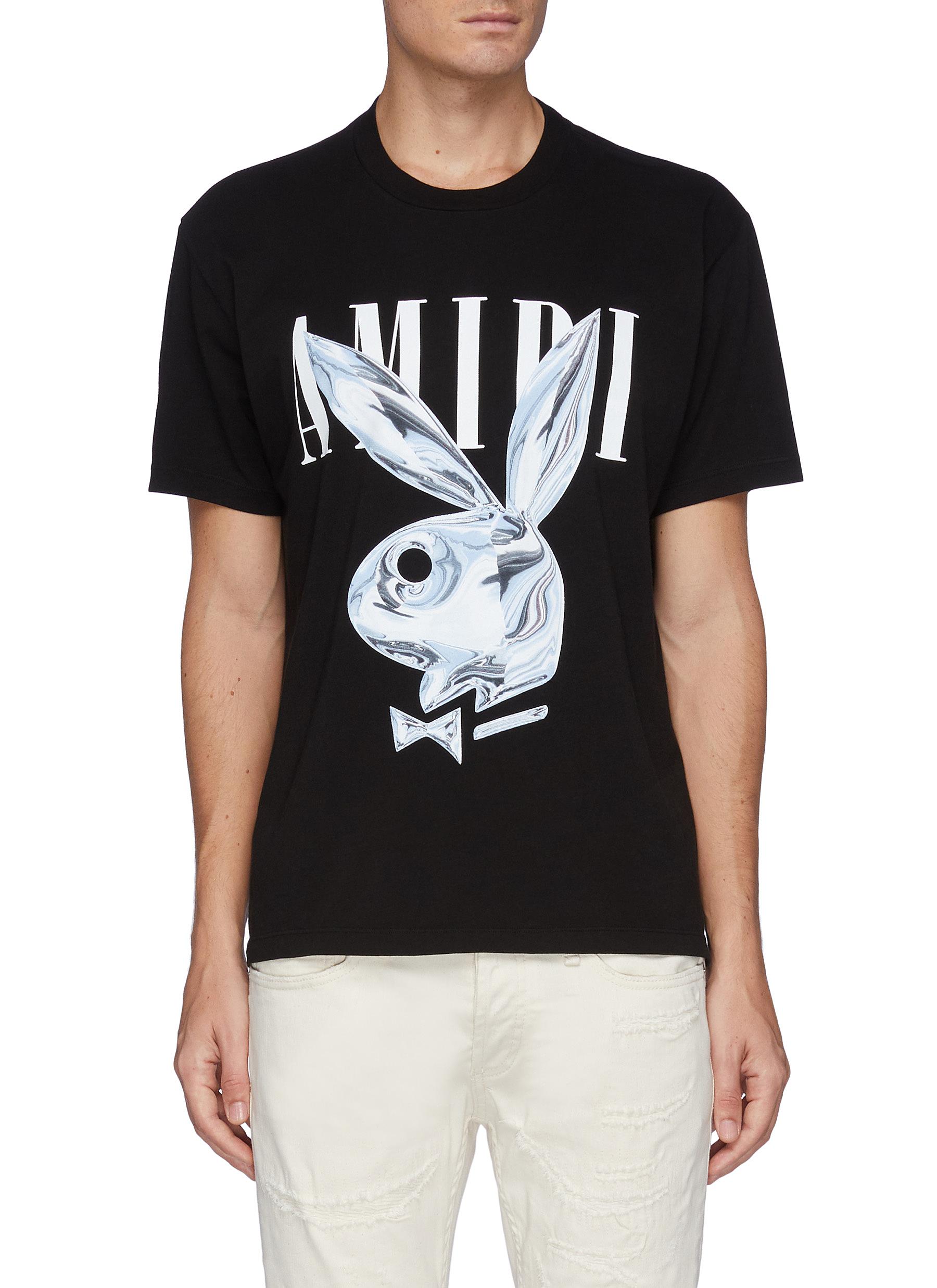 Amiri Metallic Playboy Motif Logo T 