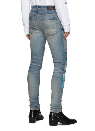 Back View - Click To Enlarge - AMIRI - Quilted Patch Ripped Washed Skinny Jeans