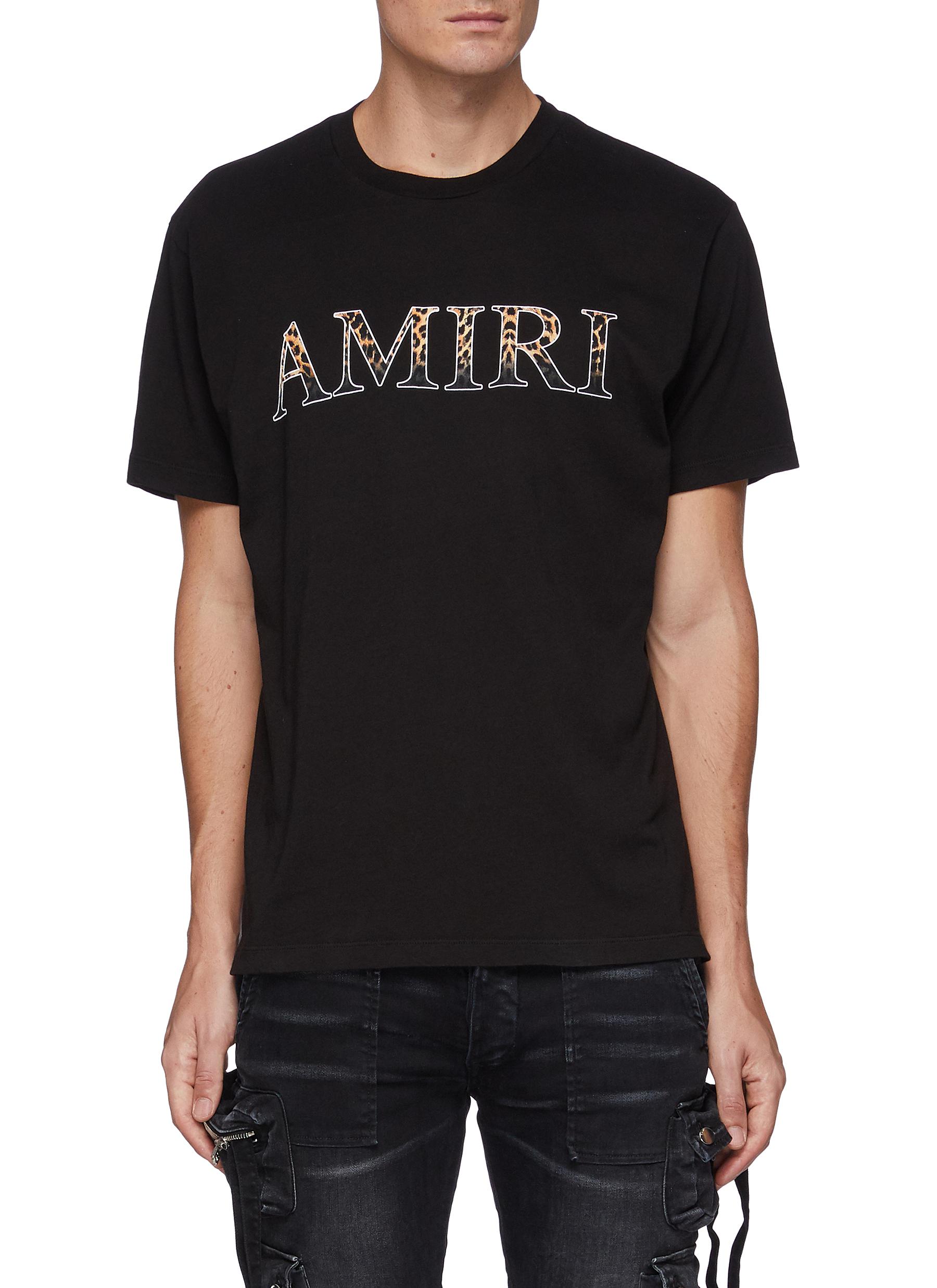 Amiri Leopard Print Logo Cotton Crewneck T-shirt In Black | ModeSens