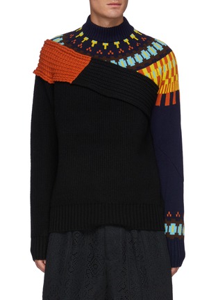 Main View - Click To Enlarge - SACAI - Patterned intarsia panel wool sweater