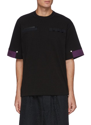 Main View - Click To Enlarge - SACAI - Contrast panel zip chest pocket T-shirt