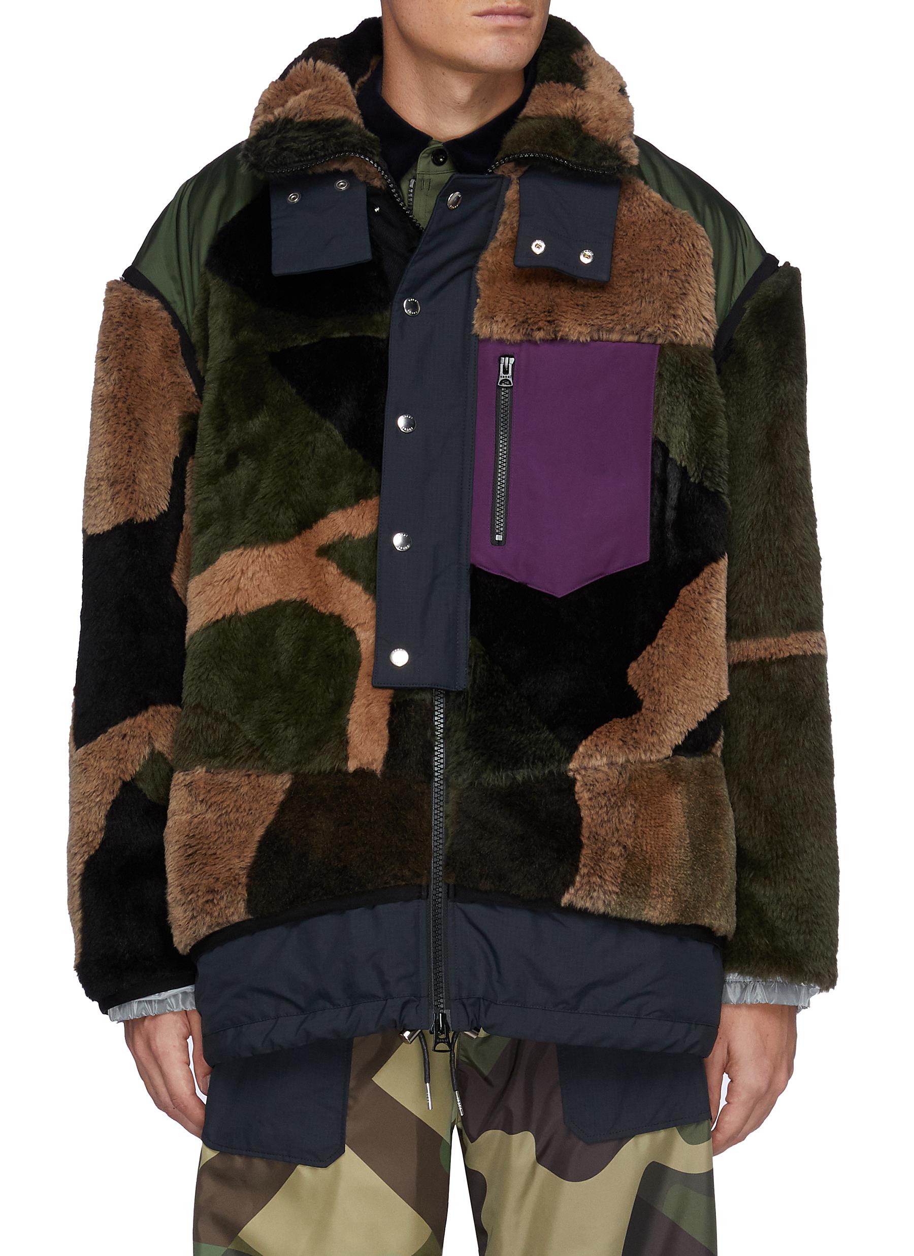 Sacai X Kaws Reversible Faux Fur Nylon Blouson In Grün