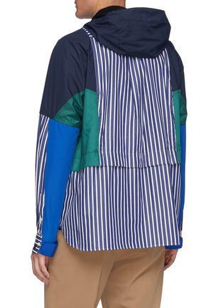 Back View - Click To Enlarge - SACAI - Striped multi panel deconstructed hoodie zip shirt