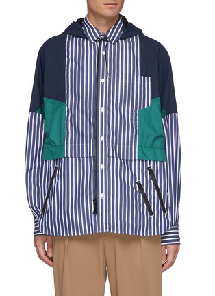 Main View - Click To Enlarge - SACAI - Striped multi panel deconstructed hoodie zip shirt