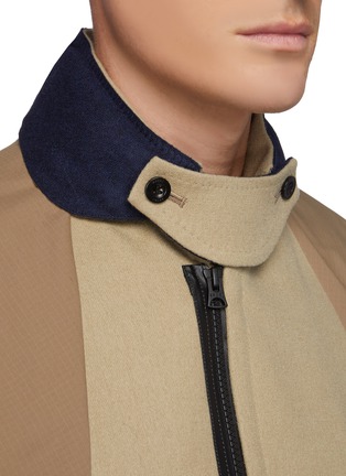 Detail View - Click To Enlarge - SACAI - Nylon Pamelled Hybrid Blazer Wool Melton Hooded Zip Jacket