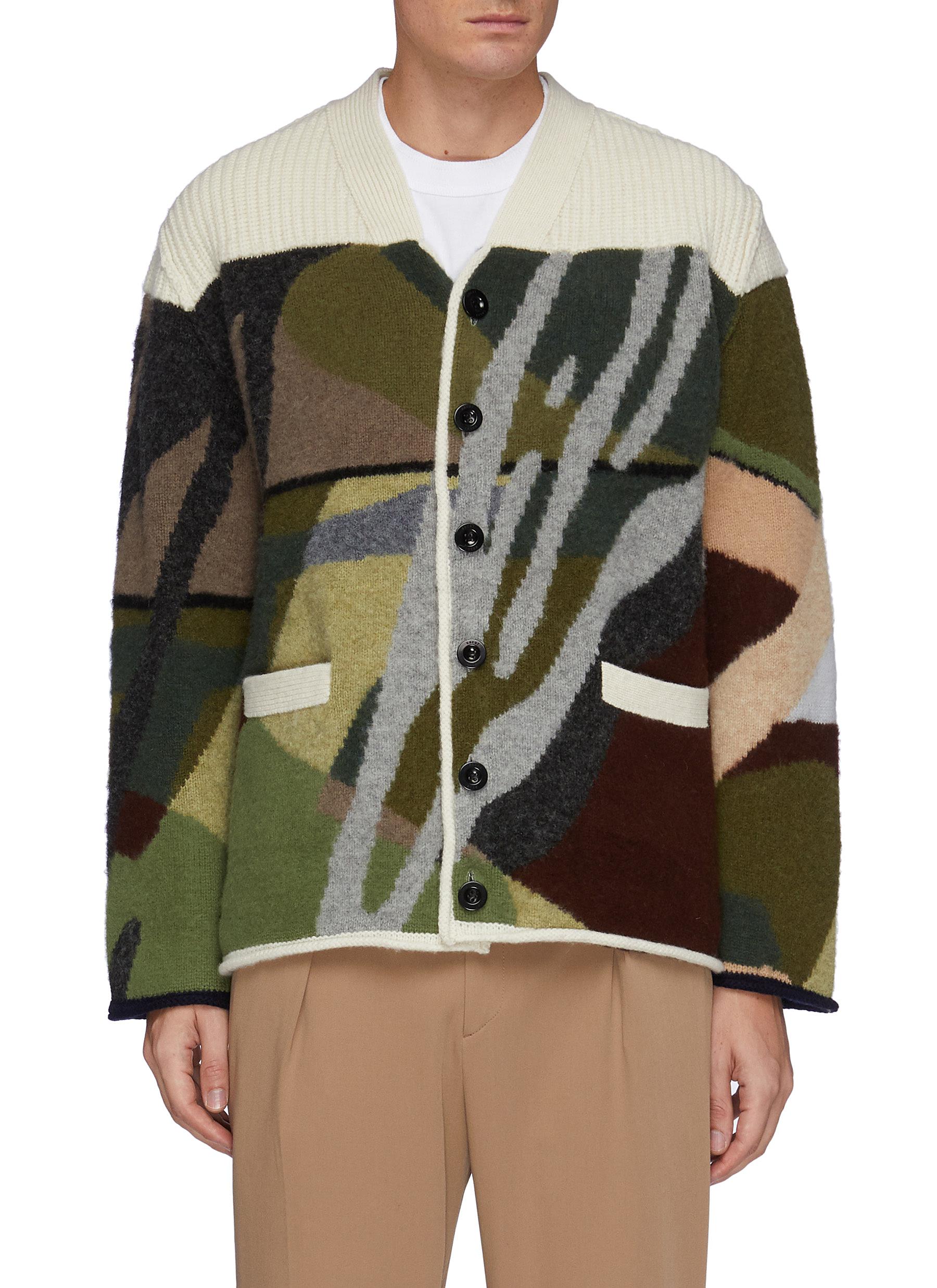 Sacai X Kaws Jacquard Wool Cardigan | ModeSens