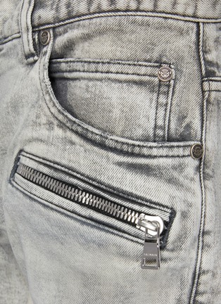  - BALMAIN - Ribbed Patches Bleach Wash Slim Fit Jeans