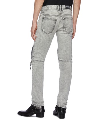 Back View - Click To Enlarge - BALMAIN - Ribbed Patches Bleach Wash Slim Fit Jeans