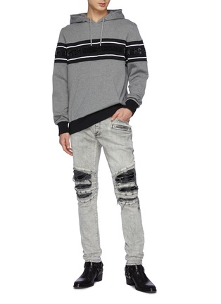 Figure View - Click To Enlarge - BALMAIN - Ribbed Patches Bleach Wash Slim Fit Jeans