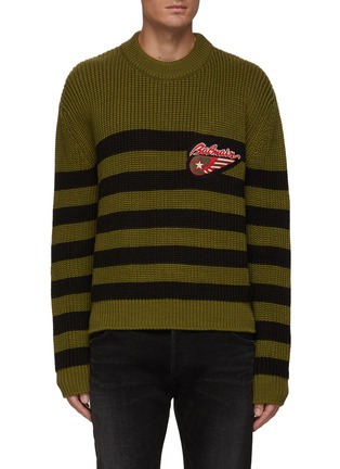 Main View - Click To Enlarge - BALMAIN - STRIPE KNIT CHEST BADGE PULLOVER SWEATER