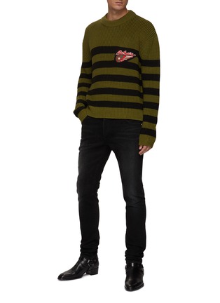 Figure View - Click To Enlarge - BALMAIN - STRIPE KNIT CHEST BADGE PULLOVER SWEATER