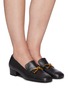 Figure View - Click To Enlarge - BY FAR - Lino' gold-tone hardware square toe heeled leather loafers