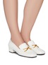 Figure View - Click To Enlarge - BY FAR - Lino' gold-tone hardware square toe heeled leather loafers