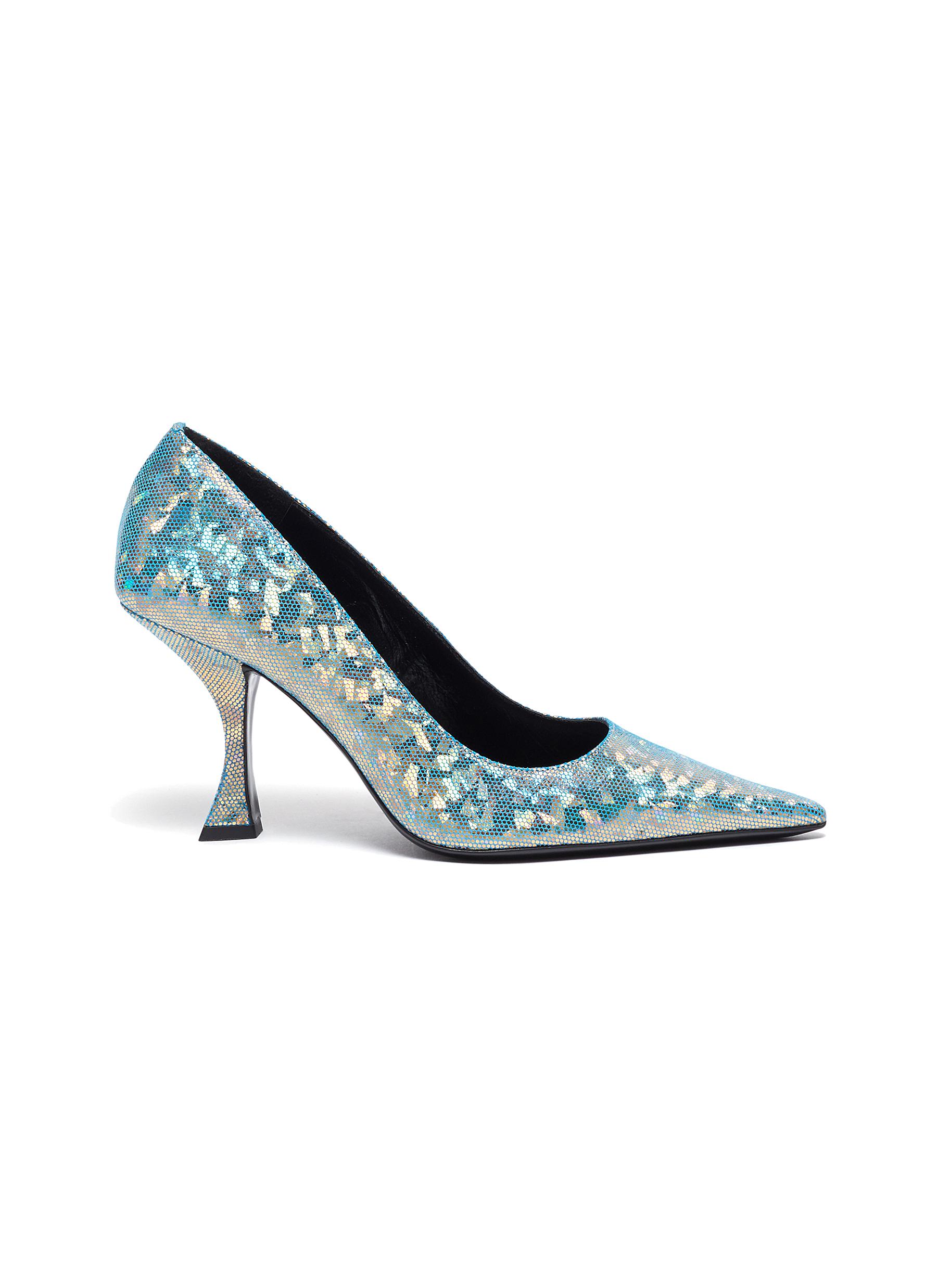BY FAR Viva' Mesh Overlay Holographic Leather Point Toe Pumps | Women | Lane Crawford