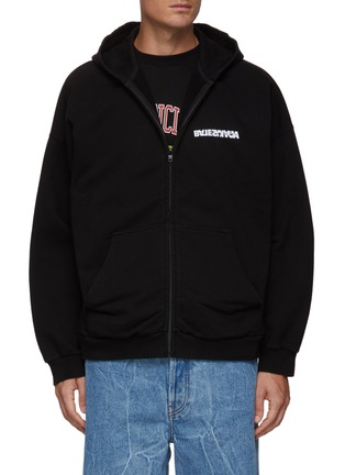 Main View - Click To Enlarge - BALENCIAGA - Rotated Logo Embroidery Cotton Zip Up Hoodie