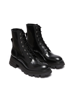 Detail View - Click To Enlarge - ALEXANDER MCQUEEN - 'Wander' spazzolato leather combat boots