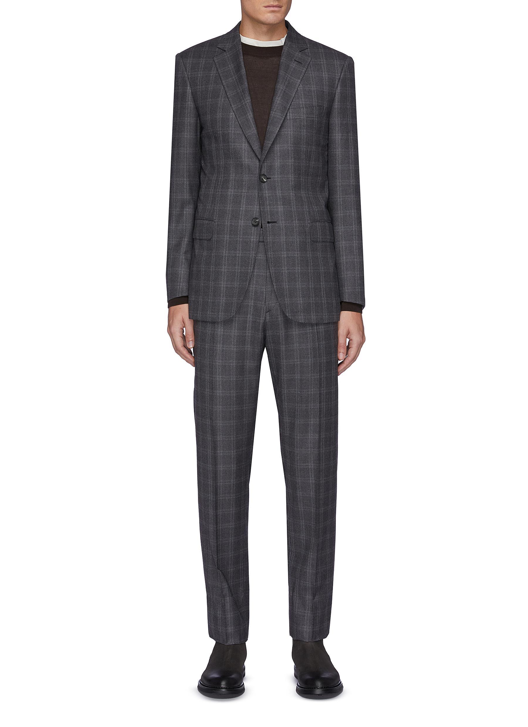 'Brunico' Flannel check notch lapel wool blend suit