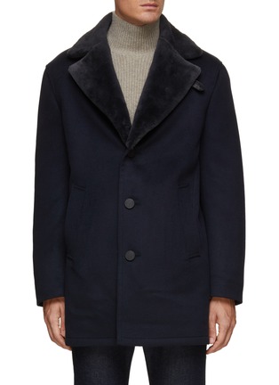 Main View - Click To Enlarge - BRIONI - Fur Collar Single-breast Wool Cashmere Blend Peacoat