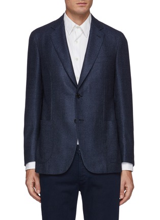 Main View - Click To Enlarge - BRIONI - Unlined Notch Lapel Patch Pocket Microstructure Melange Wool Silk Blazer