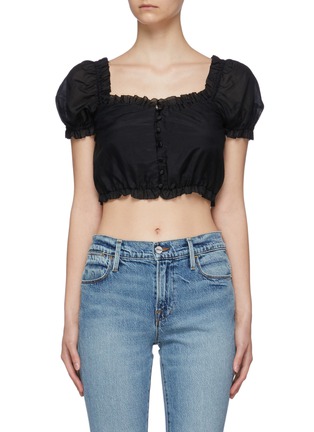 Main View - Click To Enlarge - ALICE & OLIVIA - 'Peggy' ruffle trim button down crop top