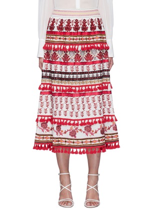 Main View - Click To Enlarge - ALICE & OLIVIA - Cassie' embroidered tassel detail midi skirt