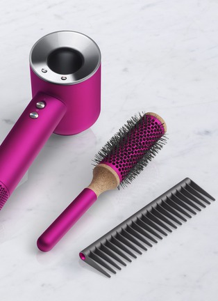 Detail View - Click To Enlarge - DYSON - Limited Edition Dyson Supersonic™ with Vented Barrel Brush and Detangling Comb – Fuchsia/Fuchsia