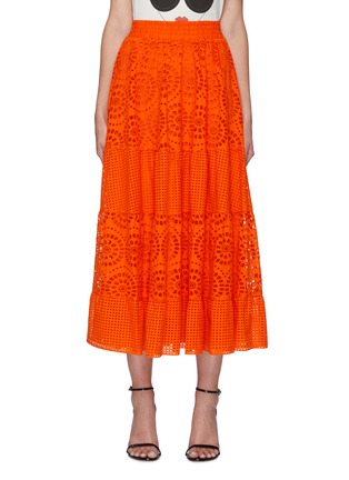 Main View - Click To Enlarge - ALICE & OLIVIA - 'Melony' Broderie Eyelet Detail Tier Midi Skirt