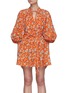 Main View - Click To Enlarge - ALICE & OLIVIA - 'Lilian' Floral Print Balloon Sleeve Belted Mini Dress