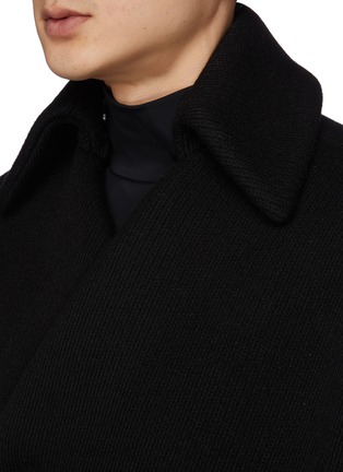 Detail View - Click To Enlarge - PRADA - Oversized Double-Breasted Virgin Wool Coat With Detachable Mohair Collar