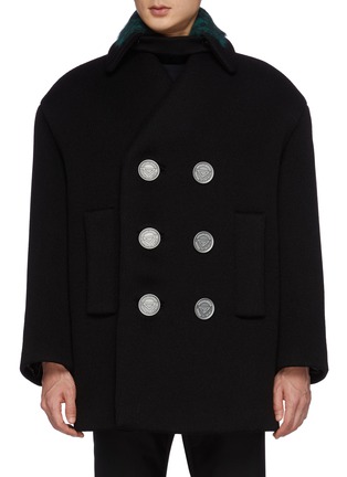 Main View - Click To Enlarge - PRADA - Oversized Double-Breasted Virgin Wool Coat With Detachable Mohair Collar
