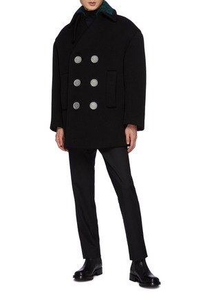Figure View - Click To Enlarge - PRADA - Oversized Double-Breasted Virgin Wool Coat With Detachable Mohair Collar