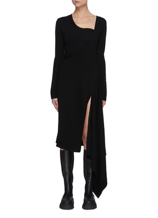 Main View - Click To Enlarge - MONSE - Off Shoulder Asymmetrical Wrap Knit Dress