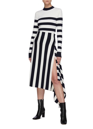 Figure View - Click To Enlarge - MONSE - Sailor Striped Asymmetric Draped Merino Wool Knit Skirt