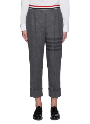 Main View - Click To Enlarge - THOM BROWNE  - Tricolour Stripe Waistband Centre Pleat Wool Cashmere Blend Crop Pants