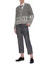 Figure View - Click To Enlarge - THOM BROWNE  - Tricolour Stripe Waistband Centre Pleat Wool Cashmere Blend Crop Pants