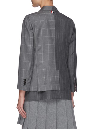 Back View - Click To Enlarge - THOM BROWNE  - Windowpane Mix Panel Deconstructed Striped Wool Blazer