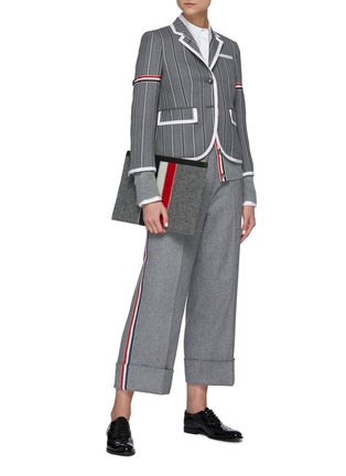 Figure View - Click To Enlarge - THOM BROWNE  - Tricolour Side Stripe Roll-up Hem Wool Cashmere Blend Pants