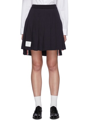 Main View - Click To Enlarge - THOM BROWNE  - Tricolour Detail Pleated Cotton High-low Skirt