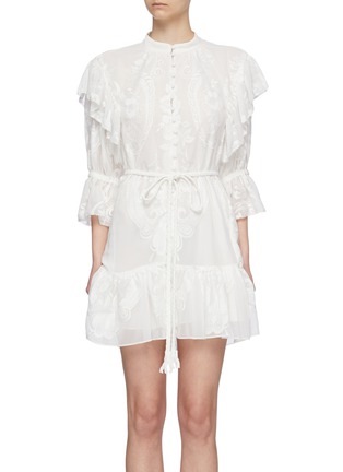 Main View - Click To Enlarge - ALICE & OLIVIA - 'Teddy' belted lace panel ruffle dress